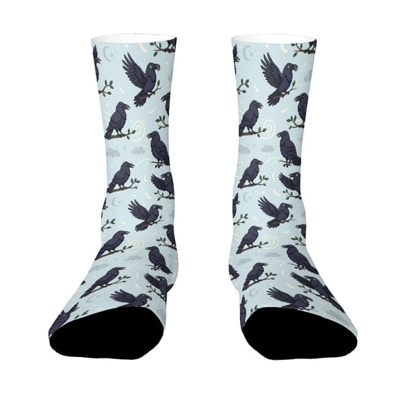 FabriLora Black Raven Bird Funny Novelty Crew Socks for Women Men Sports