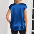 thumbnail image 5 of Fgvctg Satin Blouses For Women Silk Formal Cap Short Sleeve Top V Neck Shirts Loose Casual Business Work Blouses Blue 2XL, 5 of 5