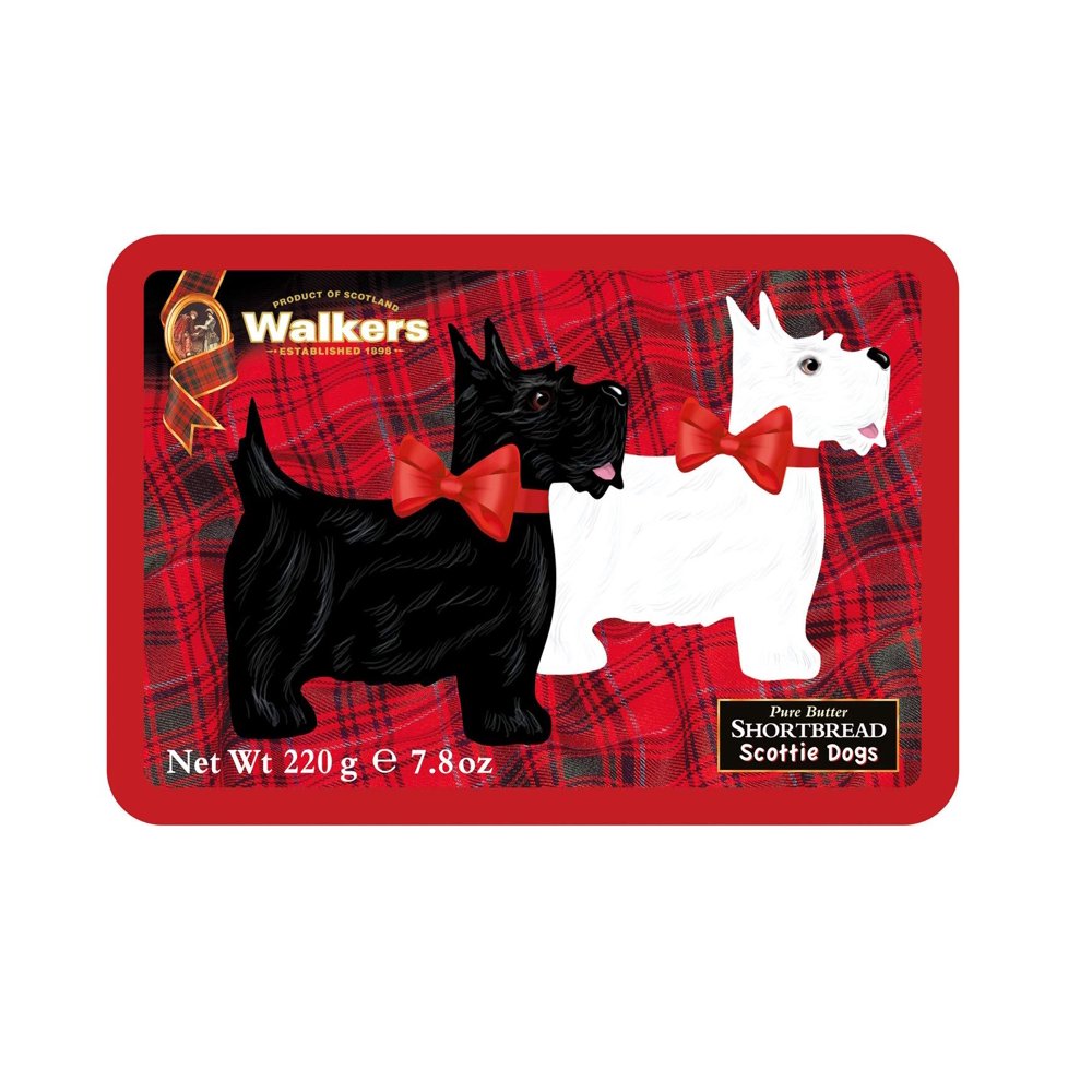 walkers shortbread scottie dog tin with assorted traditional shortbread cookies, 7.8 ounces