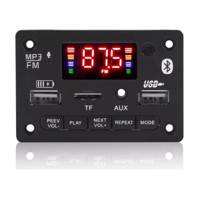 Modulo Rep Audio Bluetooth Mp3 Usb Aux Fm Micrófono 5v Negro Control Blanco
