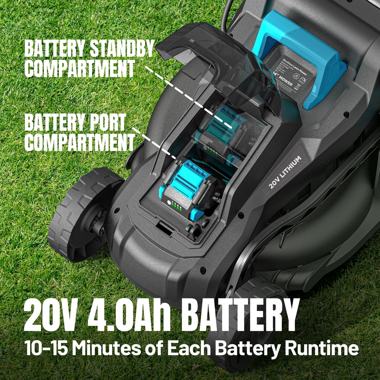 Mightymow Cordless Lawn Mower, 20V Electric Lawn Mowers, 13 inch, Brushless Motor, 5 Heights Adjustment, with 2*4.0Ah Battery and Charger, for Garden/Yard/Farm