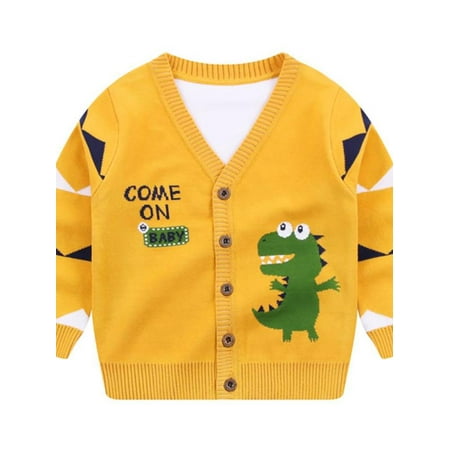 

Topumt Toddler Boys Children s Long Sleeve Knitted Sweatshirts Cartoon Dinosaur V-Neck Cardigan