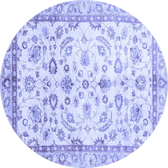 Ahgly Company Machine Washable Indoor Round Oriental Blue Traditional Area Rugs, 5' Round