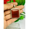 thumbnail image 3 of Solid 925 Sterling Silver Pendant For Women Men, Genuine Carnelian Cabochon Square Gemstone Unique Handcrafted Pendant For Her Him, 3 of 5