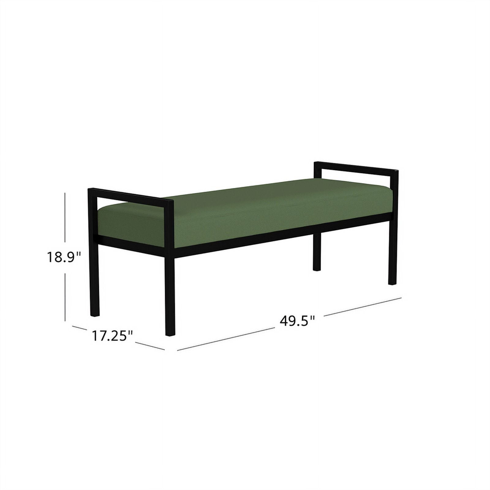 HomePop Modern Metal & Velvet Bench, 49.5"W x 17.25"D x 19"H, Loden Green/Black