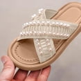 thumbnail image 6 of Girls Khaki Crisscross Pearl Slides Sandals Soft Cushioned Non-Slip Platform Summer Beach Shoes for Little & Big Kid,Size 3.5 M, 6 of 6