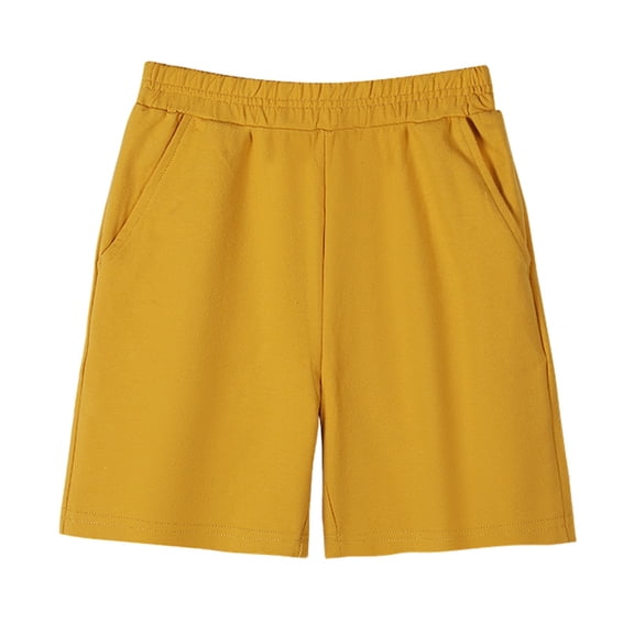 CPNG Boys and Girls Casual Knit Shorts Summer Lightweight Solid Color Elastic High Waist Pull-on Shorts(Yellow,3-4 Years)