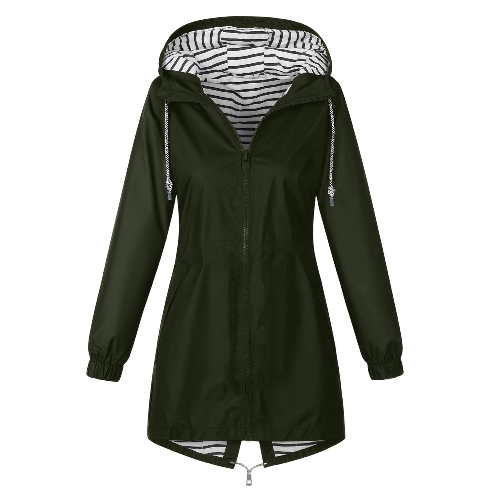 Horkkom Plus Size Rain Jackets for Women with Hood Pockets Drawstring Rain Coats Outdoor Waterproof Zip Up Hoodie XXL, Gifts for Women