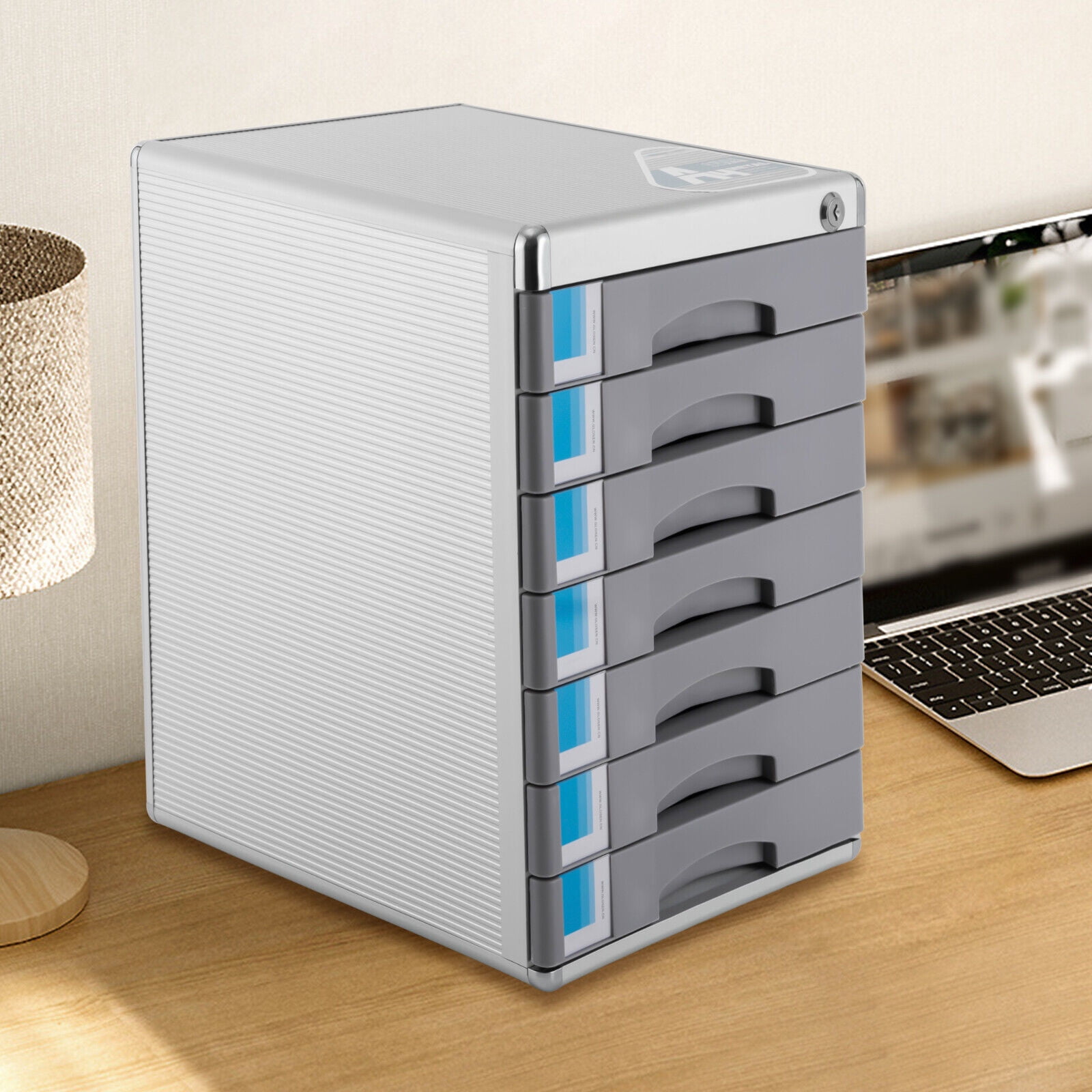Office Filing Cabinet 7 Drawer Aluminum Alloy File Cabinet With Lock, Grey