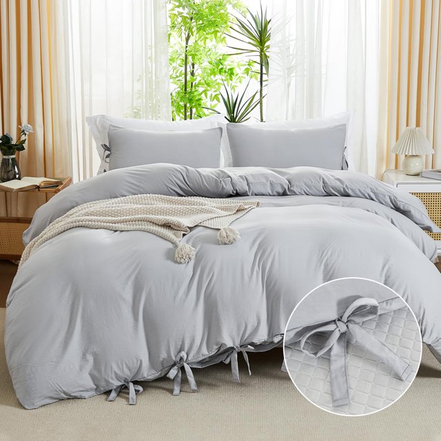 Juego de Fundas de Edredón annadaif Gris Claro Queen con 2 Fundas de Almohada