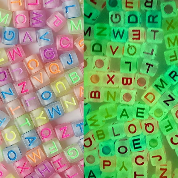 U8MO 250 Mixed Color Acrylic Alphabet Letter Cube Beads 6mm Glows in the Dark Crafts