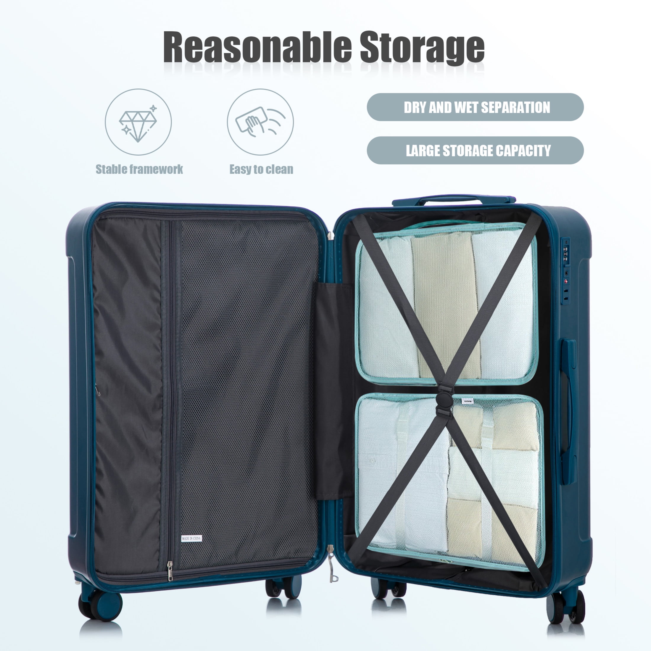 Noble House Lorven 3-Piece 20"/24"/28" ABS Hardshell Luggage Set with Combination Lock and Spinner Wheels, Dark Blue