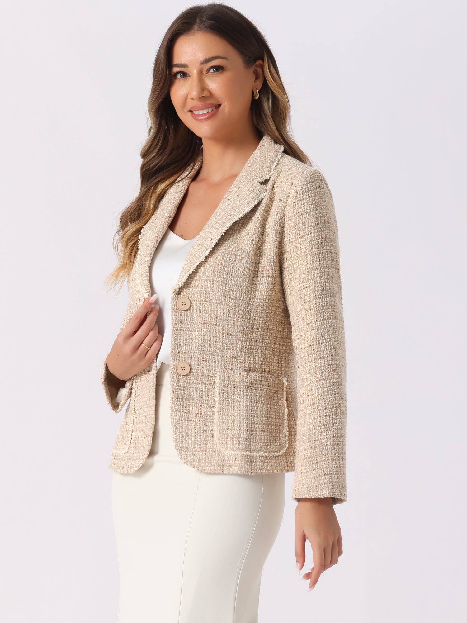 DARING DIVA Women's Notch Lapel Long Sleeve Elegant Business Casual Jacket XS Apricot