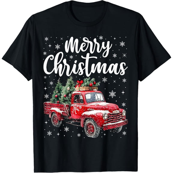 Merry Christmas Red Truck Family Matching Christmas Pajama T-Shirt- American fashion hot selling casual retro high quality 100% cotton T-shirt 1 piece