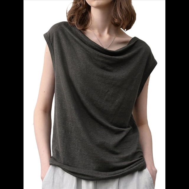 Blusas de Verano Informales Elegantes con Cuello Drapeado para Mujer, Sin Mangas, Fruncidas, Elegantes Gris M