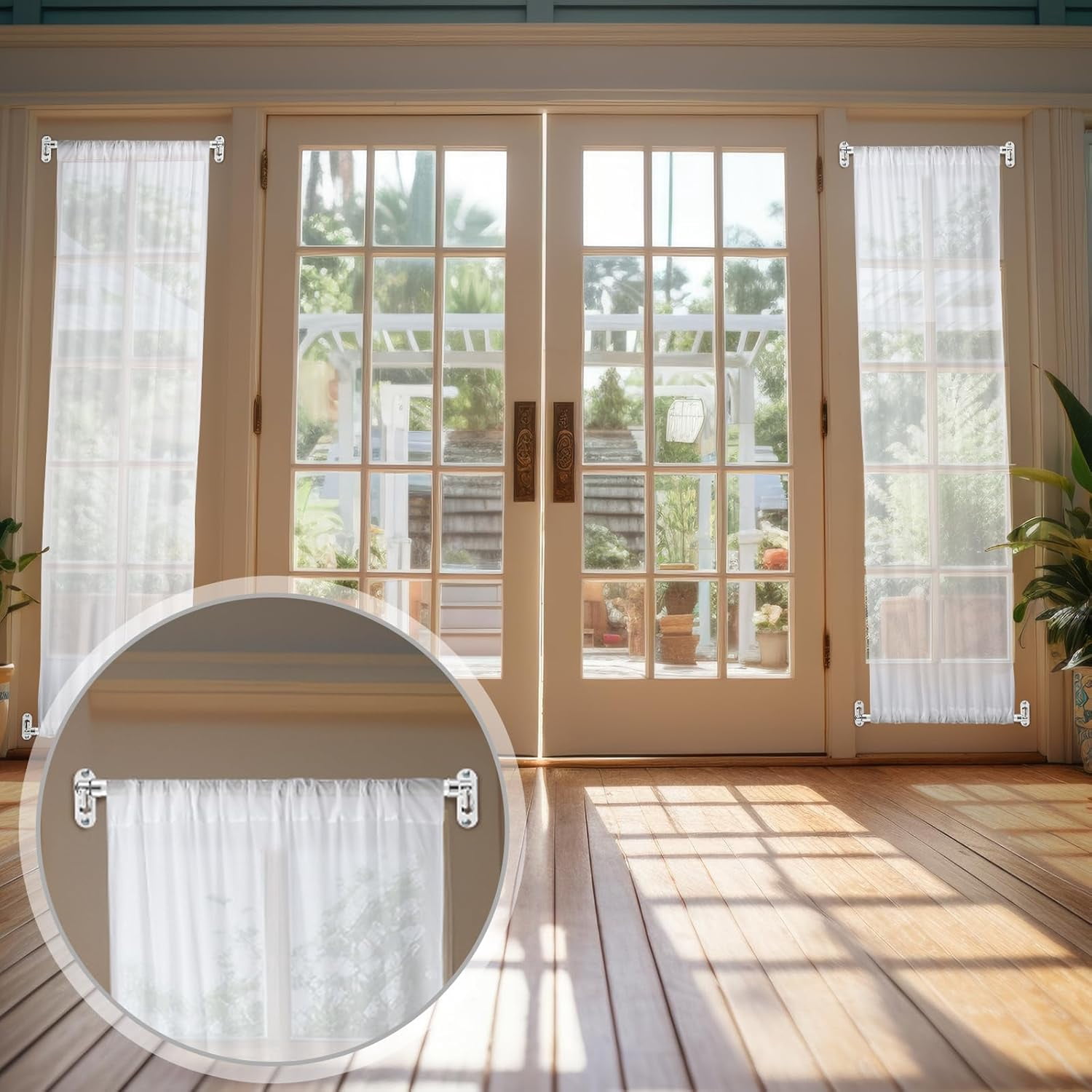 TT-4 Pcs Door Curtain Rod Set Swivel Sash Curtain Rods French Door Curtain Rods Set for Windows and Sidelights(21-38 Inch)