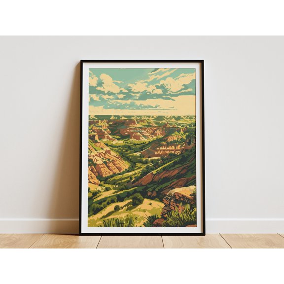 Theodore Roosevelt National Park Poster Vintage Travel Poster Abstract MidCentury Modern Landscape Art Print Nature Art Wall Decor - Poster Unframed