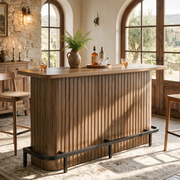 63 Inch Bar Height Table with Metal Footrest and 2-Tier Storage Shelves, 39 Inch Tall Walnut Home Bar Table for Kitchen, Dining Room, Basement, and Bistro