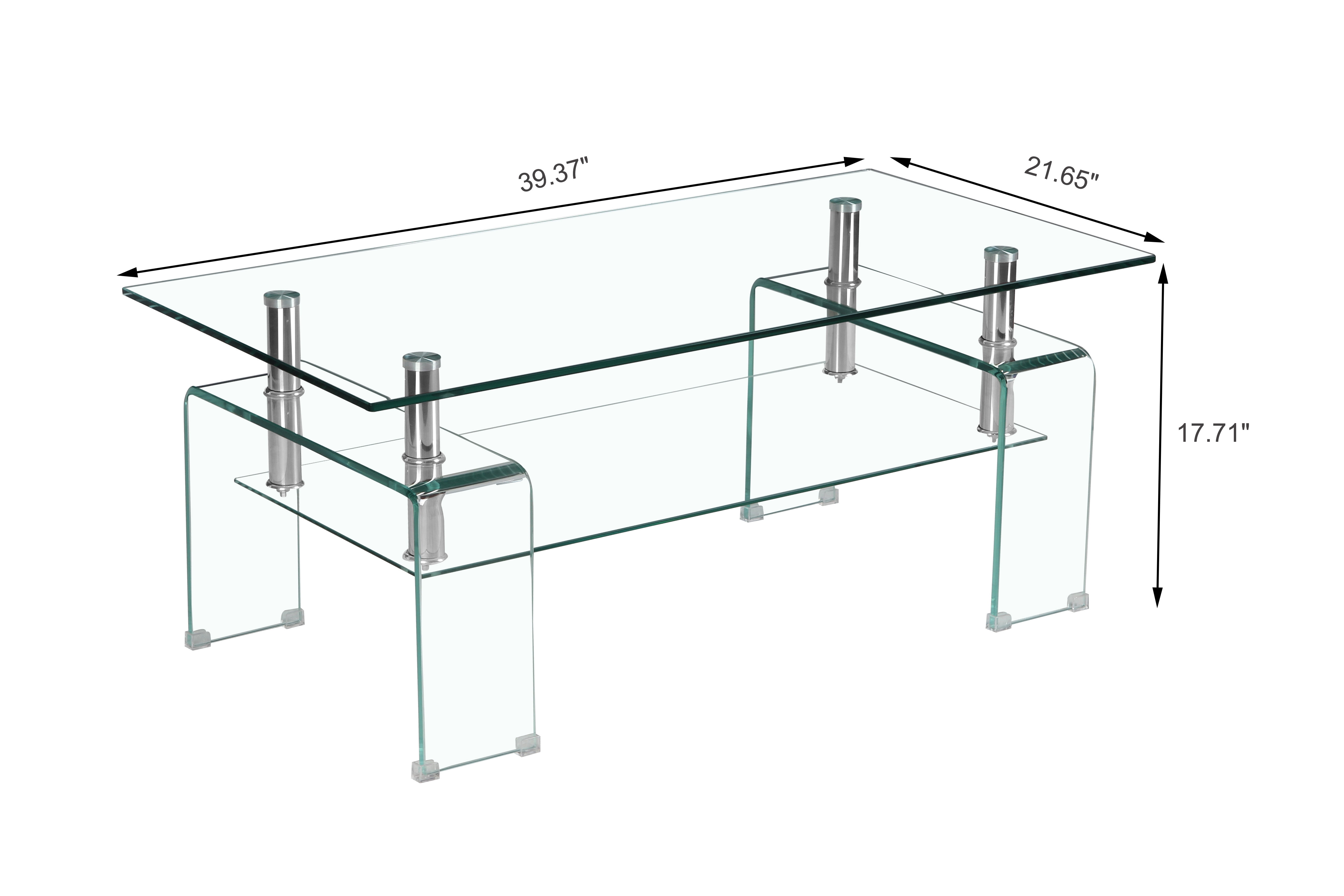 MAYEERTY Rectangle Clear Glass Coffee Table, Modern Glass Coffee Table for Living Room, 2-Tier Storage Center Coffee Table,Tempered Glass Tea Table
