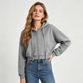 thumbnail image 7 of Womens Cropped Zip Up Hoodie Y2K Long Sleeve Sweatshirt Casual Loose Fit Jacket Light Gray XL, 7 of 7