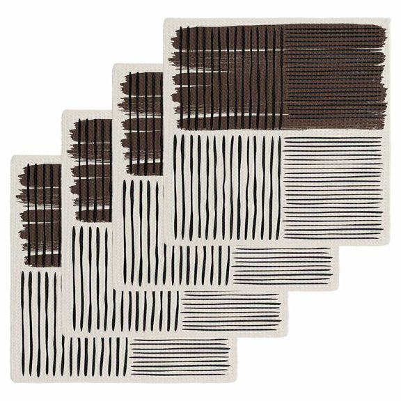 Black Striped Kitchen Dish Towels for Drying Dishes Set of 4, Farmhouse Stripes Modern Abstract Art Waffle Weave Microfiber Hand Tea Bathroom Towels Quick Dry & Absorbent Towel 12x12