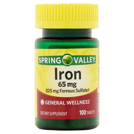 Spring Valley Fer Complément alimentaire Comprimés, 65 mg, 100 count