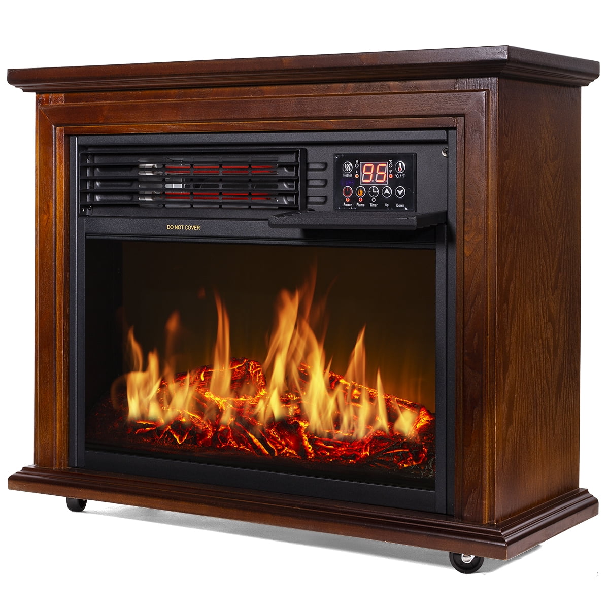 Della 1400W Deluxe Infrared Quartz Fireplace Heater Indoor Flame Wood Log Caster 