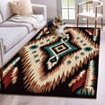 thumbnail image 3 of 3x5 Area Rugs, Brown Teal Red Boho Non-Skid Rubber Backing Large Rectangle Rugs - Living Room Bedroom Home Office, Southwestern Vintage Geometric Art Indoor Floor Mat Carpets Washable Rug, 3 of 9