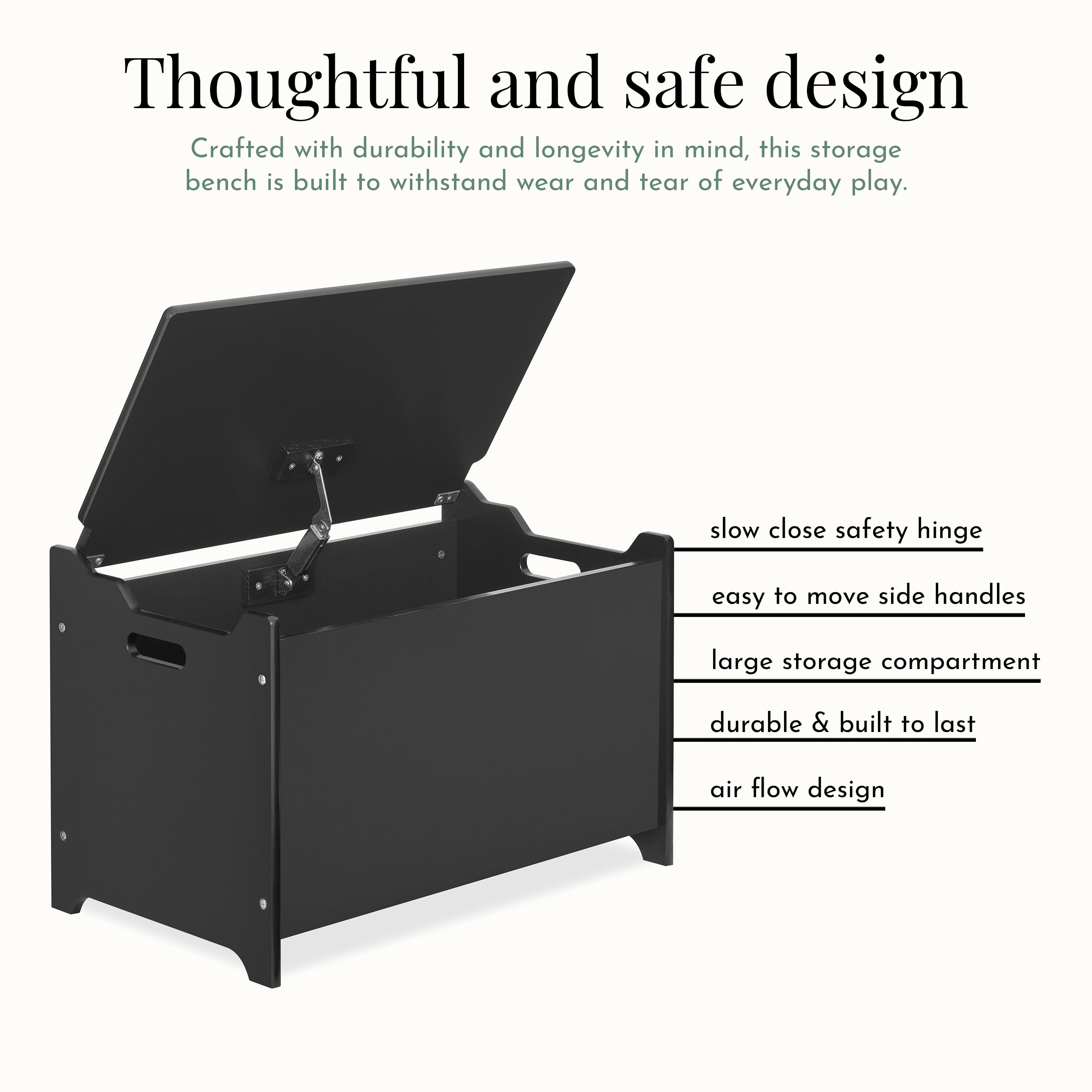 Evolur Wooden Toy Chest Organizer, Matte Black
