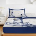 thumbnail image 6 of Twin Sze Fitted Sheet Set - Lighthouse 2 Piece Bedding Sets 16" Deep Pocket Fitted Sheet with 1 Pillowcase, Ocean Seagull Vintage Navy Blue Coastal Boat Brushed Microfiber Hotel Luxury Bed Sheets, 6 of 9