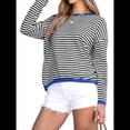 thumbnail image 2 of Suéteres de Mujer de Larga, Cuello Redondo, Rayas de Colores, Suéteres Casuales de Punto Negro y Azul XL, 2 of 9