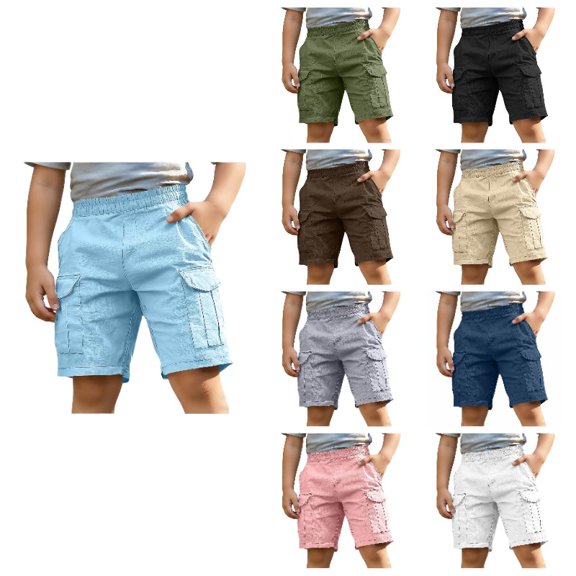 SGMVNU Boys Cargo Shorts Comfortable Casual Solid Color Short Pants for Summer Fashion Kids Outdoor Play Wear Light Blue Size 9-10 Years
