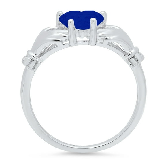 1.05 ct Heart Cut Simulated Blue Sapphire Claddagh Engagement Ring for Women in 18K White Gold