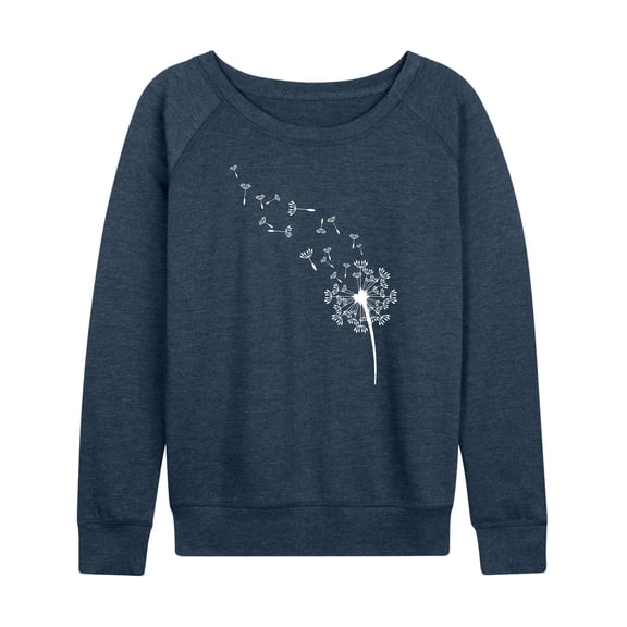 Instant Message - Dandelion Seeds Women's Lightweight French Terry Wide Neck Long Sleeve Graphic Shirt