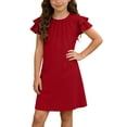 thumbnail image 6 of FAIWAD Girls Ruffle Sleeve Dress Kids Summer Crew Neck Pleated Front Casual Dress Solid Color A Line Sundress, 6 of 9