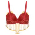 thumbnail image 2 of Raenseen Haut Court de Danse du Ventre pour Femme Bretelles Ajustables Franges Paillettes Soutien-Gorge Dos Nu Boîte de Nuit Rouge Taille Unique, 2 of 7
