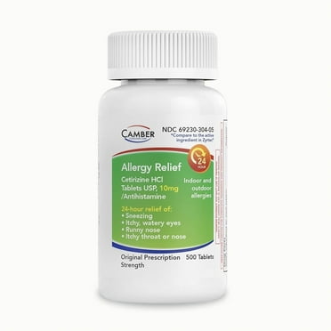Camber Cetirizine HCI 10mg Tablets, 24-Hour Allergy Relief, Allergy Medication (500 Count)