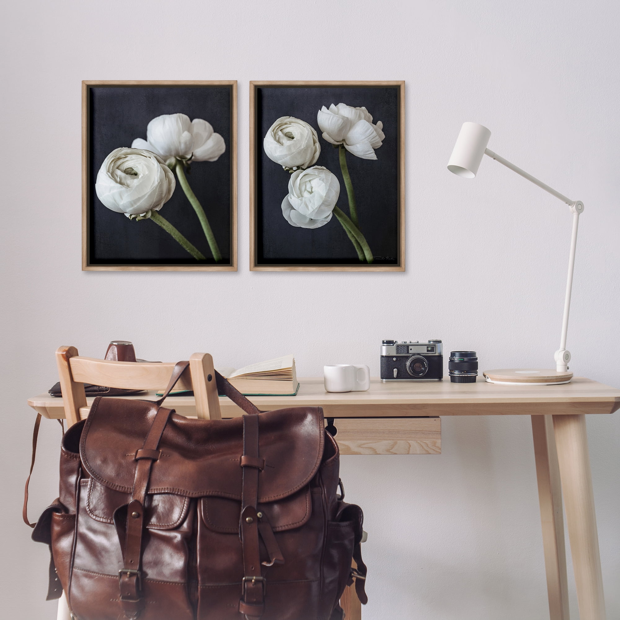 Stupell Industries Simple Black & White Peony Plants & Flowers Photography Brown Floater Framed Canvas Art Print Wall Art, 17 x 21, Set of 2