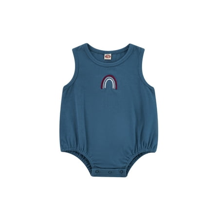 

jaweiw Baby Summer Romper Rainbow Embroidery Round Neck Sleeveless Bodysuit Streetwear Blue Size 0 6 12 18 24 Months