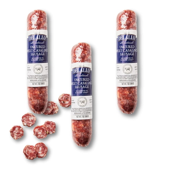 DeLallo Sweet Casalingo Sausage, Air-Dried, Nitrate Free, 7 oz Stick, (3 Pack)