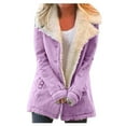 thumbnail image 2 of Womens Fleece Jacket Faux Fur Sherpa Lined Warm Coat Lapel Button Down Long Sleevejackets Fuzzy Winter Coats Outwear Purple L, 2 of 7