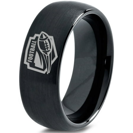 Tungsten Football Players Band Ring 8mm Men Women Comfort Fit Black Dome Brushed (Best Players In Ncaa Football 13)
