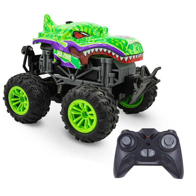 Family Smiles Kids RC Dinosaur Monster Truck Toy Water Spray Haze Lights Sound Effects Remote Control Vehicle 1:16 Scale Gift Toys for Boys Teal