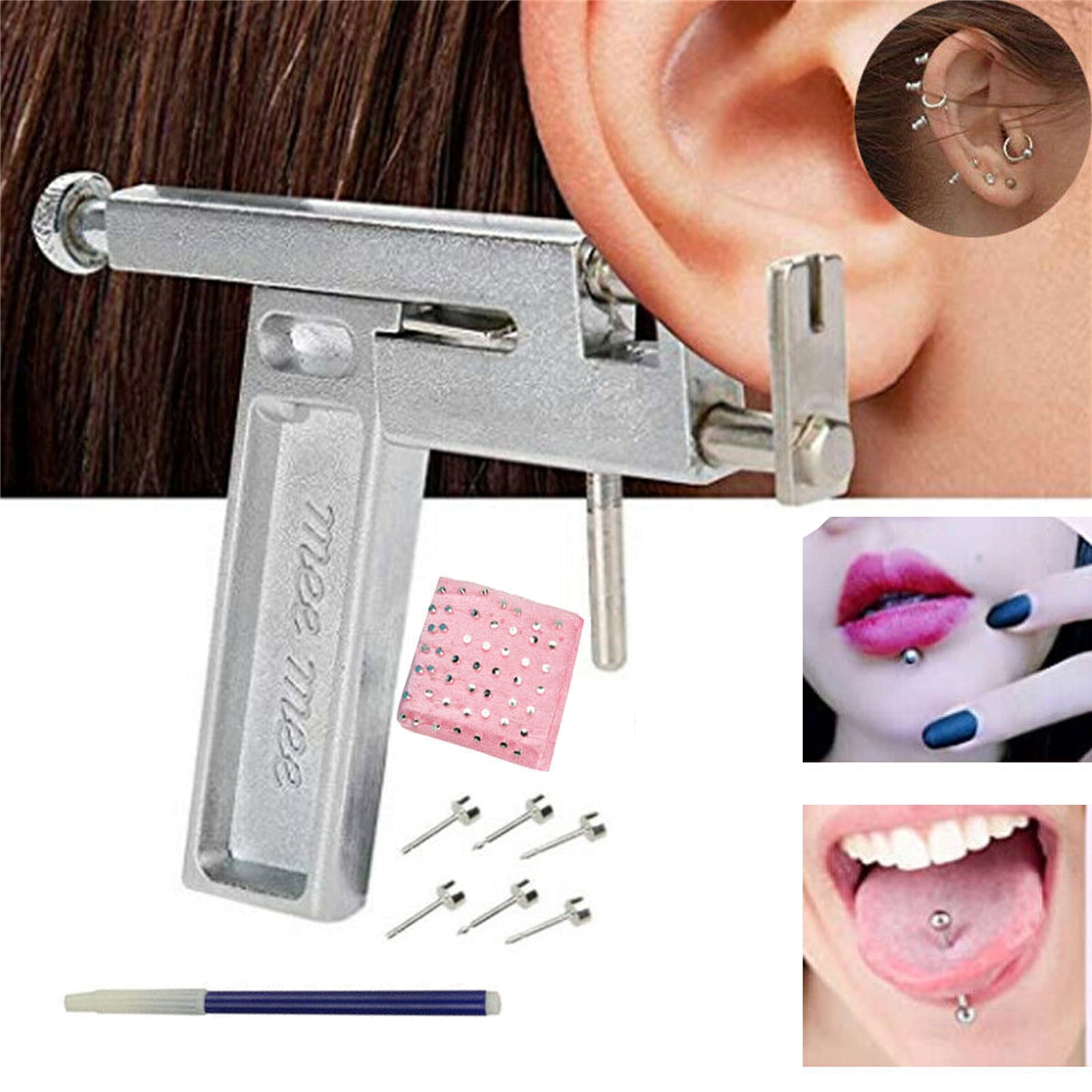 Walmeck 1 Set Professional Steel Stainless Ear Piercing Kit with