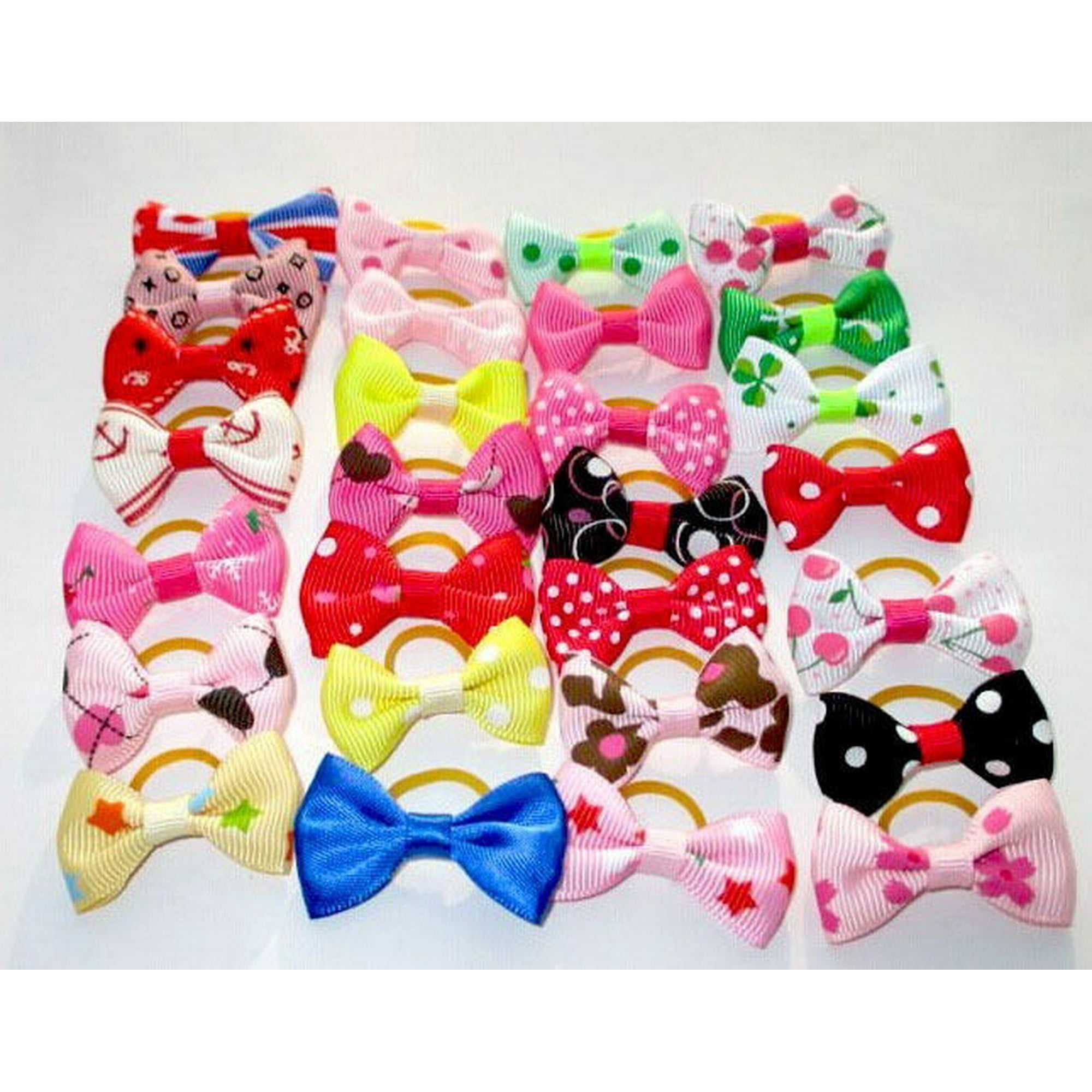 20pcs Lot Assorted Pet Cat Dog Hair Bows With Rubber Bands