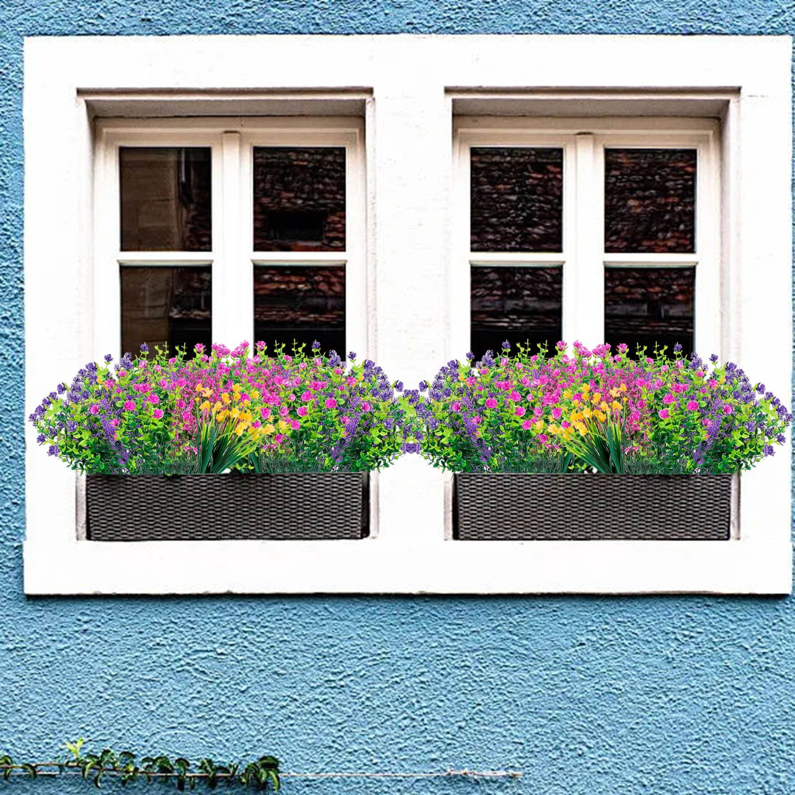 LYCAQL 24 Bundles Outdoor Artificial Flowers Colorful UV Resistant Outdoor Artificial Greenery Boston Fern Flowers for Patio Garden Decor