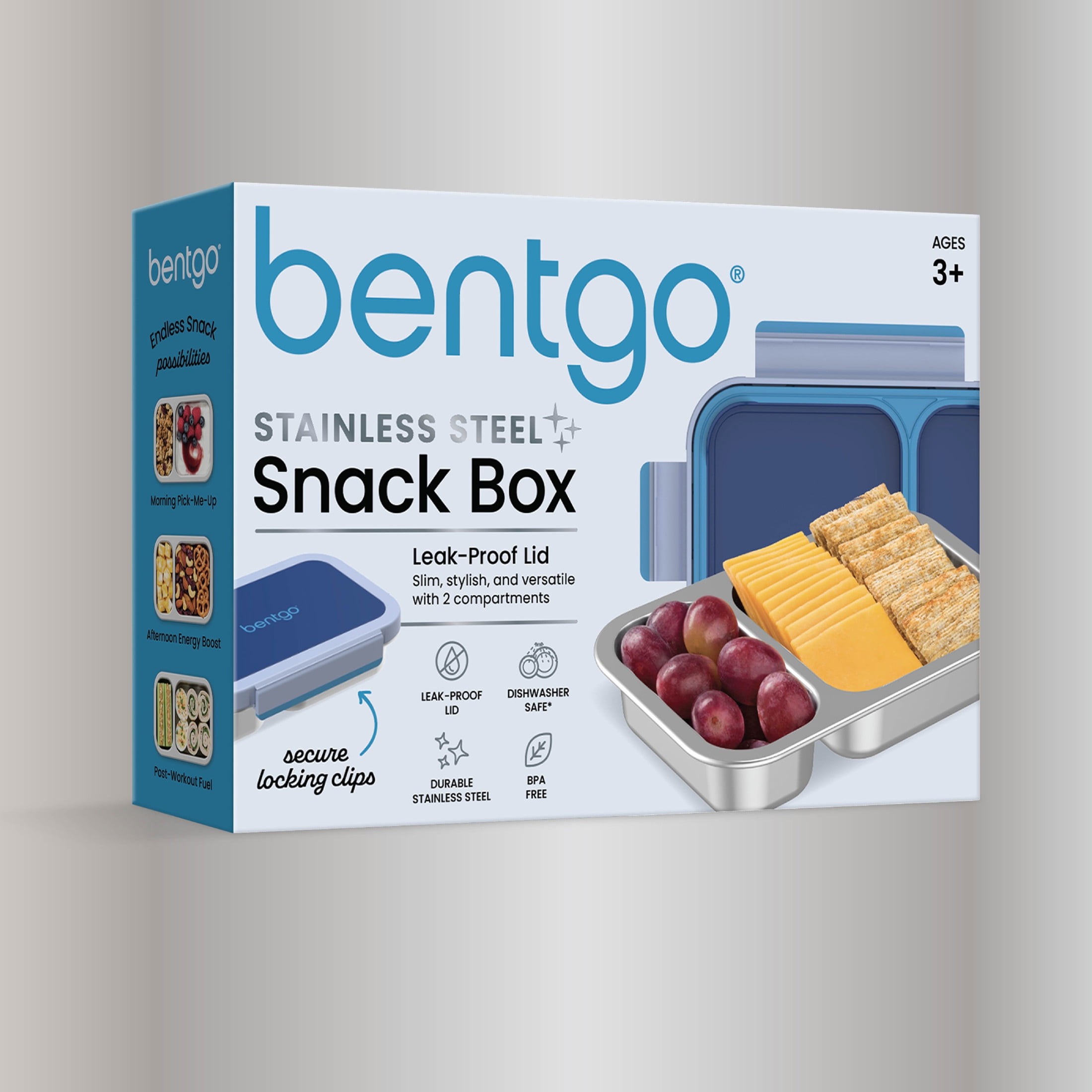 Bentgo Stainless Steel Snack Box - Leak-Proof, 2 Compartments, 2-Cup Capacity, Ideal for Kids 3+, Teens & Adults, Durable, Reusable (Navy)