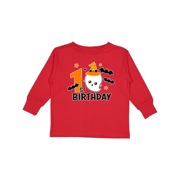 Inktastic 1st Birthday with Ghost and Bats Halloween Boys or Girls Long Sleeve Toddler T-Shirt