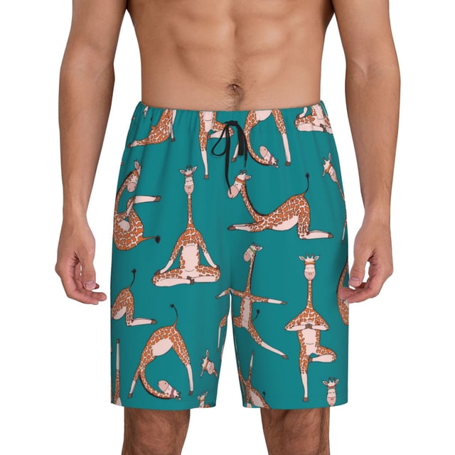 Balery Giraffes Doing Various Yoga Pantalones cortos de pijama de punto de algodón para hombre con cinturilla y bolsillos-Small