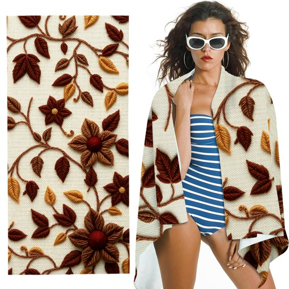 RKSupls Embroidered Leaf Flower Microfiber Beach Towel, Extra Large Quick Dry Lightweight Absorbent Towel for Travel Swimming Camping, Soft Super Absorbent- 30x60 in